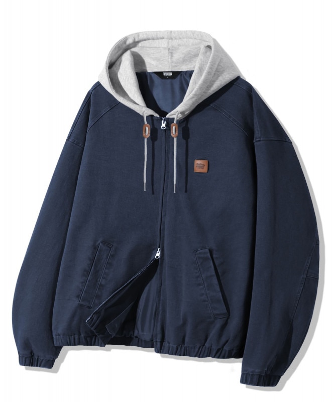 2WAYヴィンテージウォッシングコットンフード集業_ネイビー