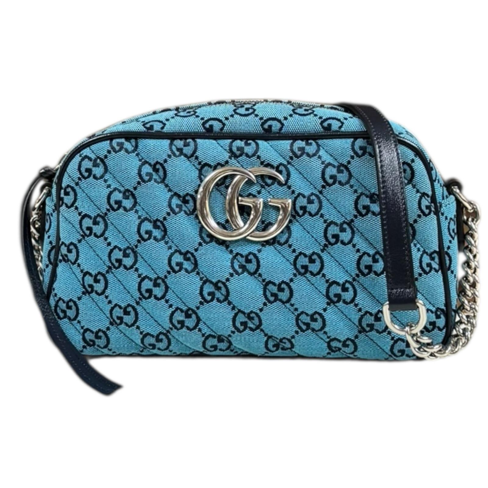 グッチ キルティングチェーンショルダー GGマーモント ショルダーバッグ キャンバス 447632 ブルー GUCCI 中古 美品