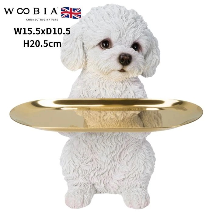置物 白いトイプードルの小物置き トレーの取り外し可能 イヌ 犬 高さ20.5cm woobia ウービア 大きい かわいい おしゃれ ガーデン インテリア オブジェ 可愛い プレゼント 北欧 玄関