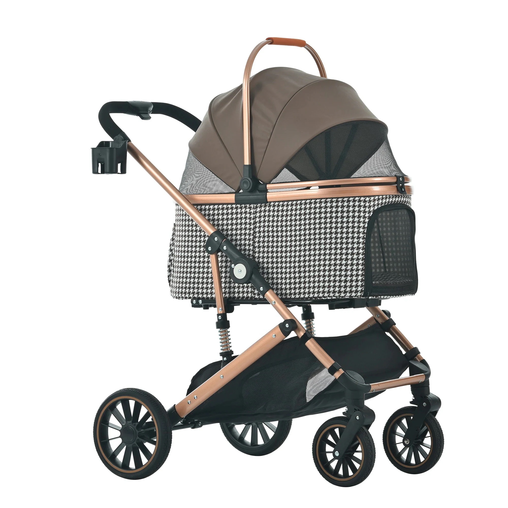 ペットカート Msize 対面式 分離式 2way 折りたたみ 多頭 中型犬 小型犬 フルオーペン 4輪 アルミ製 収納 軽量 ストッパー付き ダンパー付き コーヒー