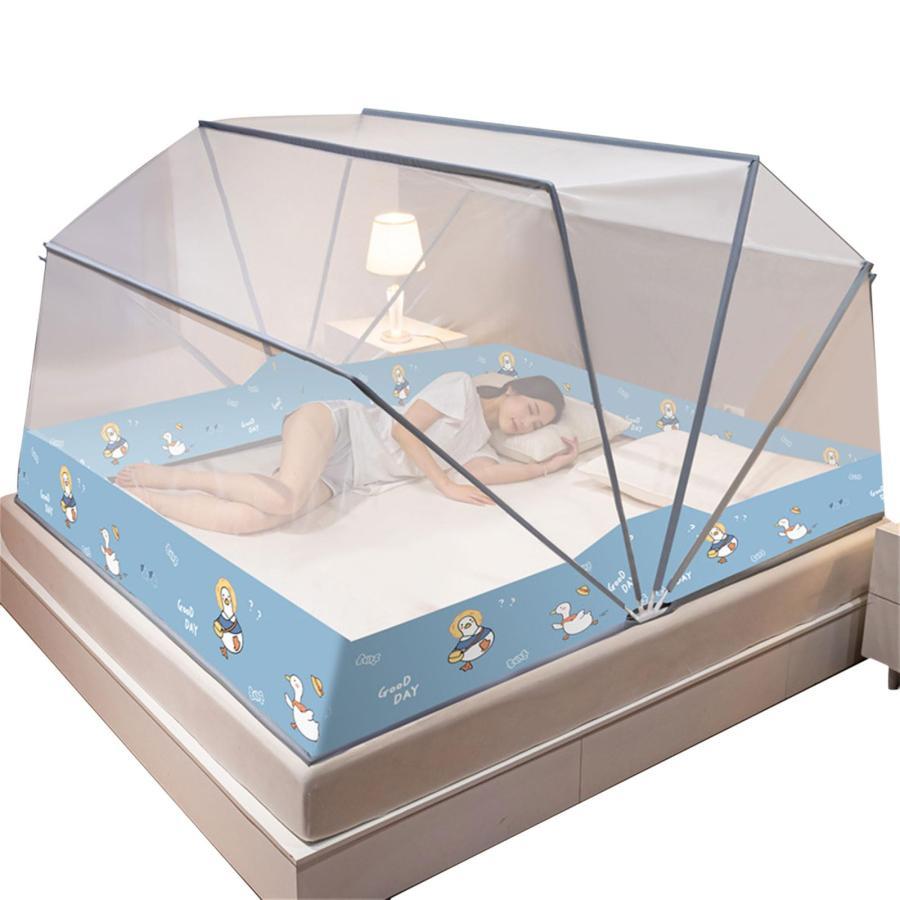 蚊帳 ワンタッチ式 かや 360蚊よけ テント式 大空間 細かいメッシュ 蚊よけ布設置 携帯袋付き 片手設置可 収納簡単 収納袋付き 持ち運び便利 虫よけ 防虫 家庭