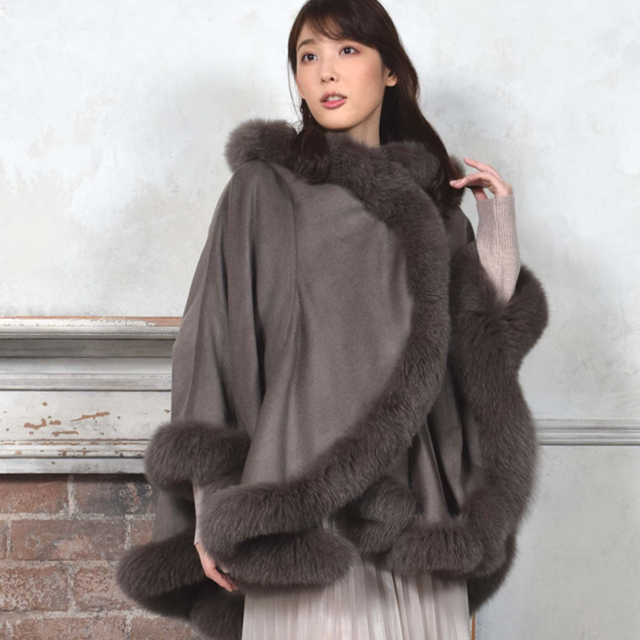 日本製 カシミヤ 100％ SAGA フォックス ケープ（CF1654)