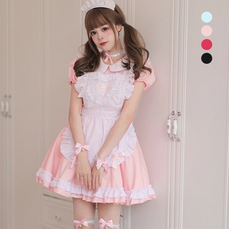 メイド レディース ワンピ コスプレ ワンピース メイド喫茶 メイドカフェ メイド服 正統派メイド 半袖 フリル ぽわん袖 ミニ丈 学園祭 文化祭 イベント コスプレ コスチューム ショート 膝上 ひ
