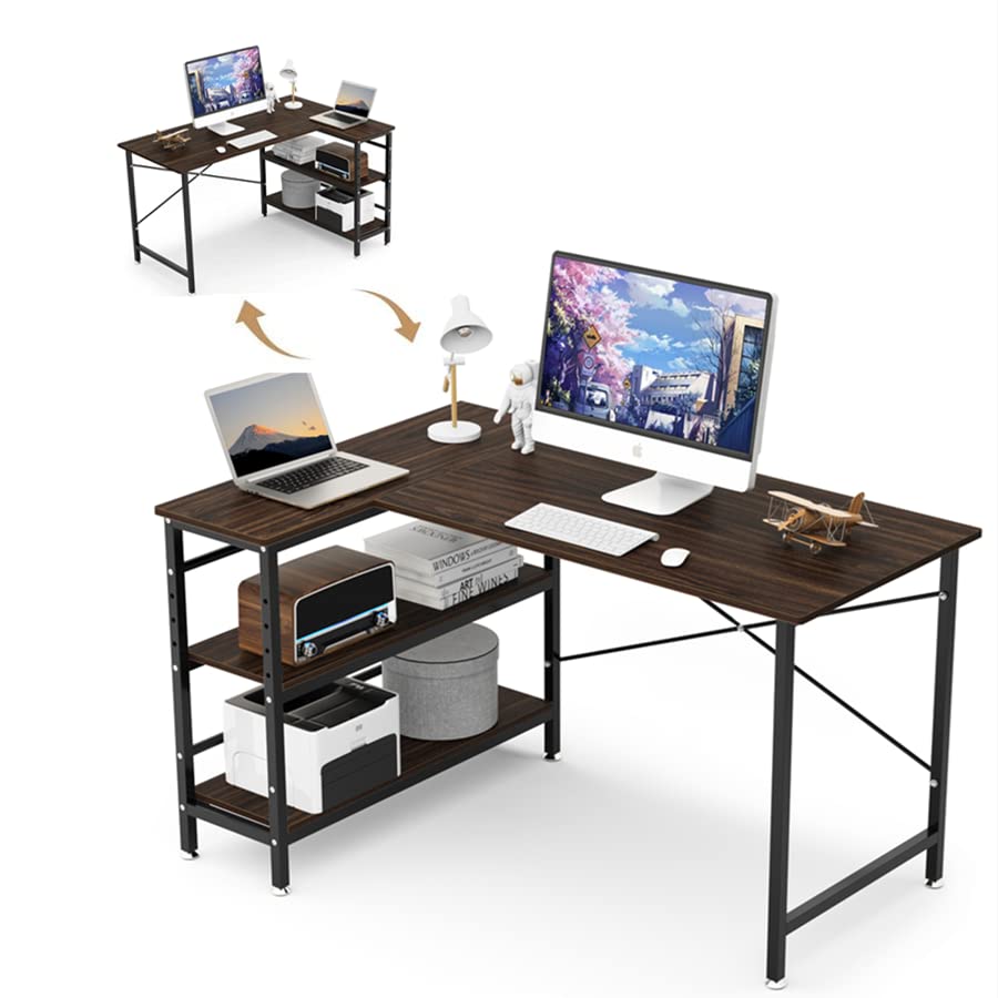 コーナーデスク L字デスク 耐荷重140KG 幅130cm 奥行90cm 高さ75cm パソコンデスク PCデスク 左右入替可能 棚高さ調整可 アジャスター付き テレワーク用 在宅 27466