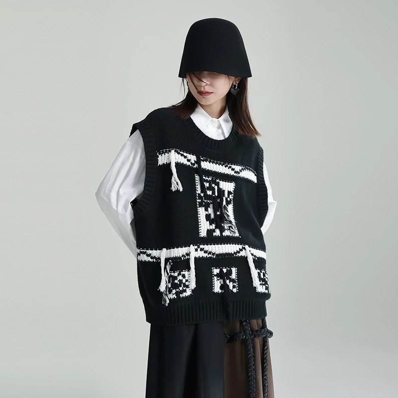 ジャケット冬アウター 可愛いフリンジニットベストレディース秋服韓国ファッションアウターブランドセーター重ね着風 母の日 ベ一シックニット