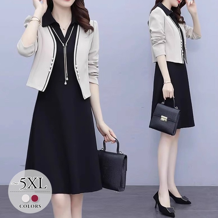 ワンピーススーツ ママスーツ スーツセット レディース 卒園式 卒業式 入園式 入学式 大きいサイズ お呼ばれ 披露宴 結婚式 パーティー 同窓会 30代 40代 50代 オフホワイト レッド 上品 7,846円