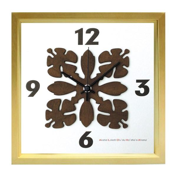 壁掛け時計 アートパネル おしゃれ ハワイアンキルト 南国リゾート ハイビスカス かわいい 木枠 ウォールクロック