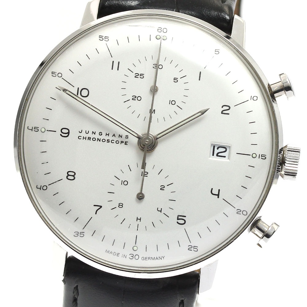 訳あり ユンハンス JUNGHANS 027/4800.00 マックスビル クロノスコープ デイデイト 自動巻き メンズ 箱・保証書付き_873116【中古】