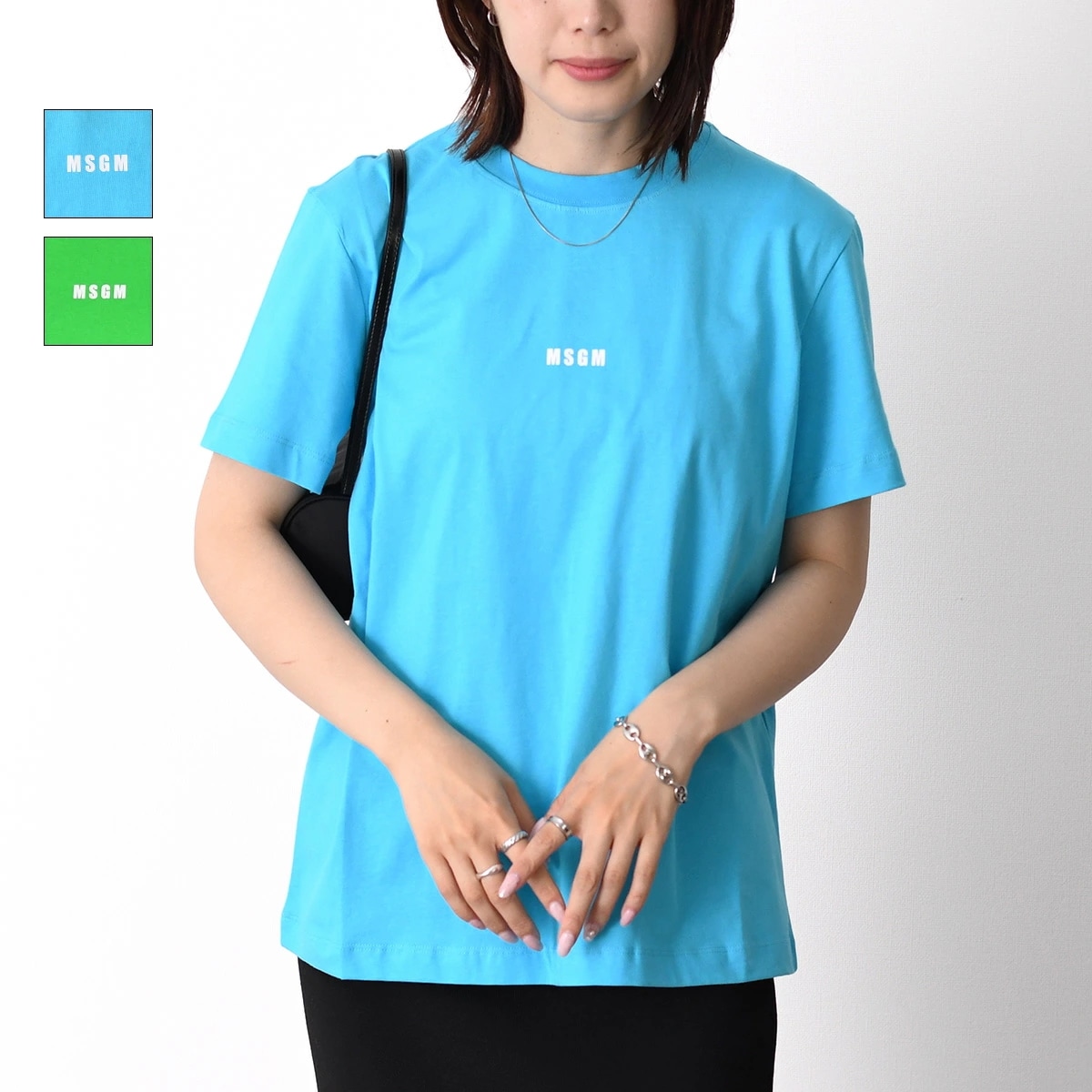 MSGM エムエスジーエム Tシャツ スモール ロゴ 2000 MDM500 3641 MDM500 レディース 女性 グリーン ブルー 半袖 夏 人気