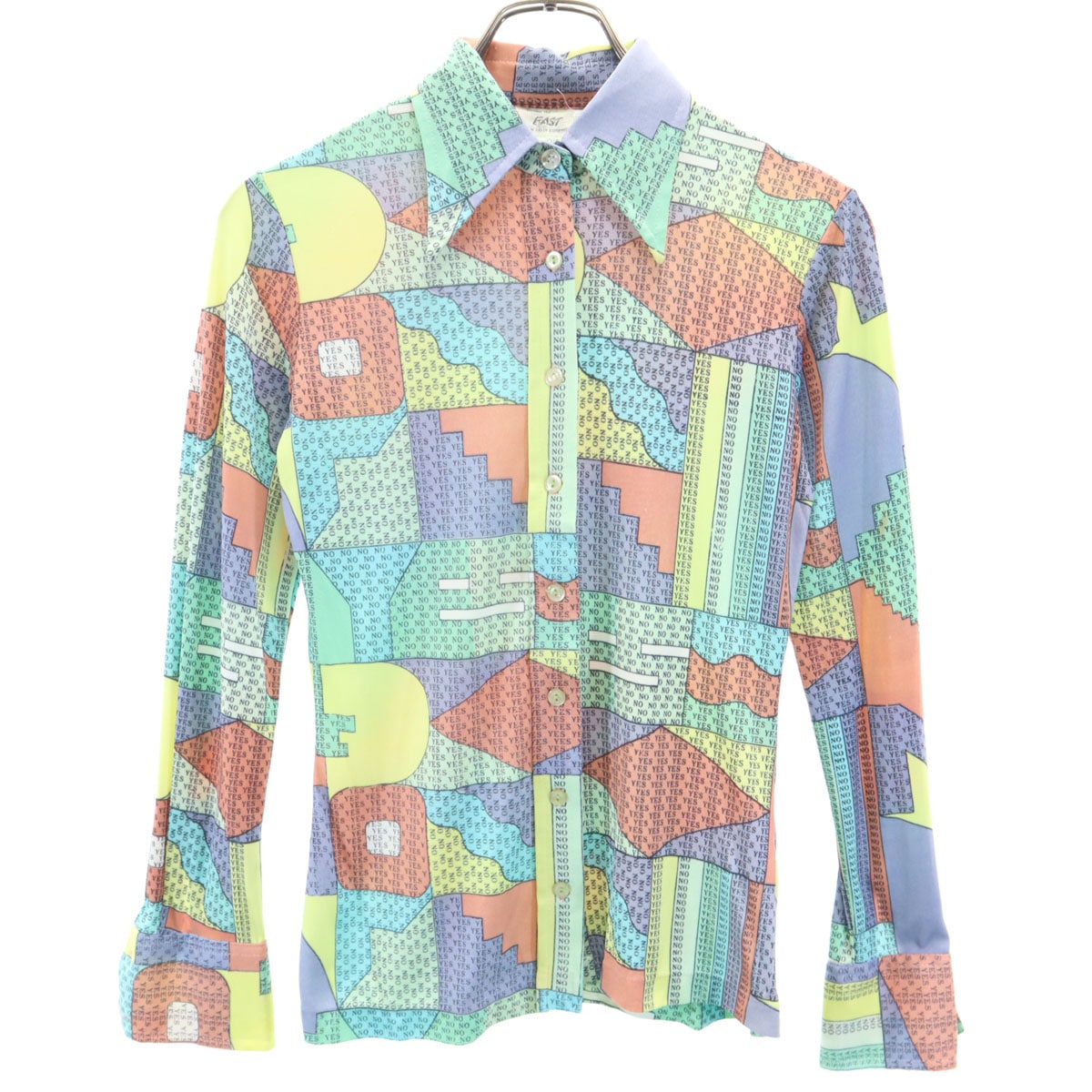 EAST 70s ヴィンテージ 総柄 長袖 シャツ グリーン系 ストレッチ レディース 古着