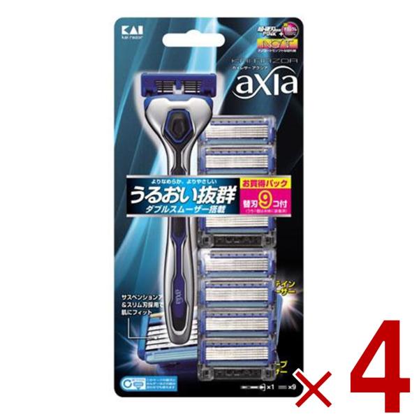 貝印 カイレザー アクシア バリューパック スリム 本体＋替刃9ヶ付 KAIRAZOR axia カミソリ 髭剃り 5枚刃 剃刀 T字カミソリ 4個