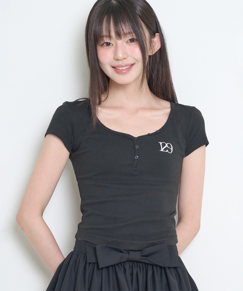 【ILLIGO】 129 BUTTON HENLEY NECK T-SHIRT BLACK 正規品