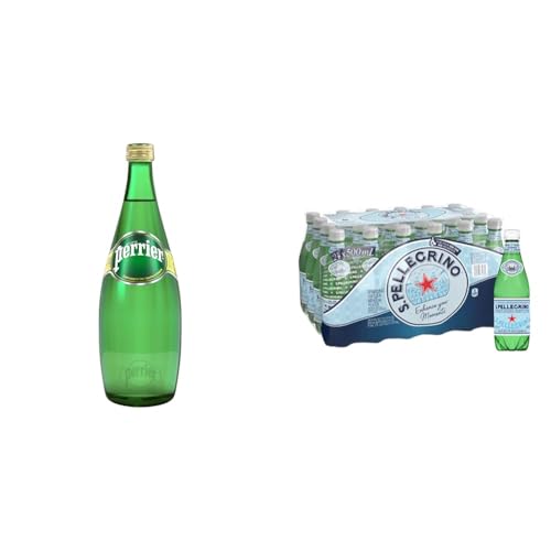 【セット買い】ペリエ (Perrier) プレーン 炭酸水 瓶 750ml 「直輸入品] ×12本 + サンペレグリノ (S.PELLEGRINO) 炭酸水 PET 500ml [直輸入品] × 24