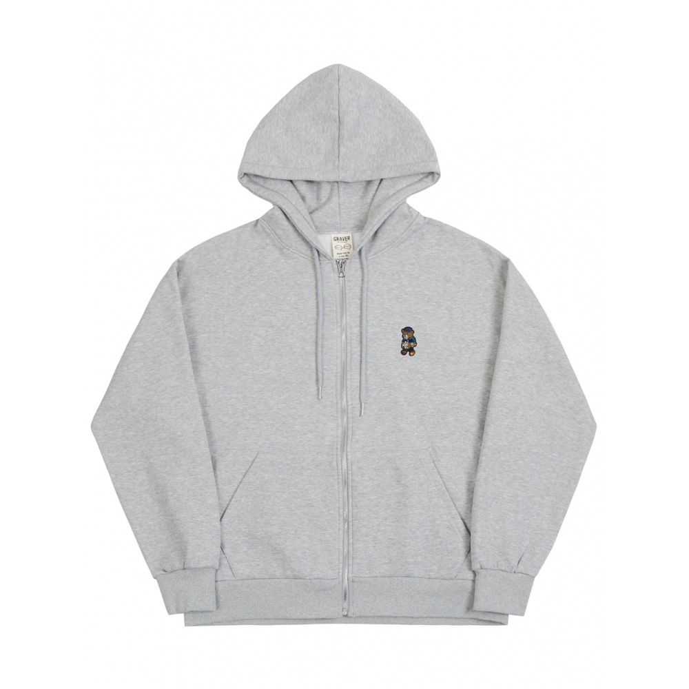 GRAVERデイジーブーケベア刺繍フード集業グレー