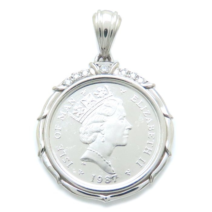 Pt999 1/4oz マン島 ノーブル コイントップ ダイヤモンド0.09ct エリザベス 帆船 Pt999プラチナxPt850プラチナ レディース/79081【中古】