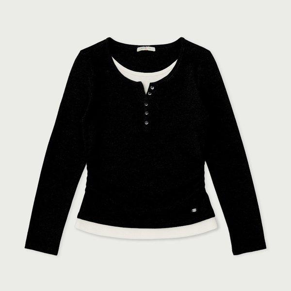 レディースウェールレイヤードボタンヘンリーネックTシャツ10560-131-207-12-100_us