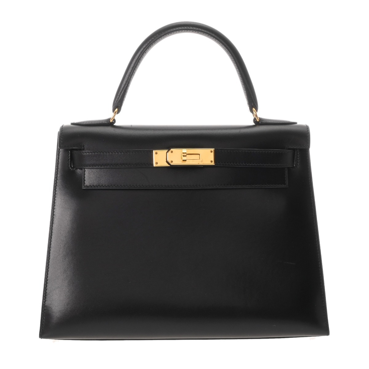 ケリー 28 外縫い 2WAY ブラック C刻印(1999年頃) レディース ボックスカーフ ハンドバッグ ABランク 中古 銀蔵