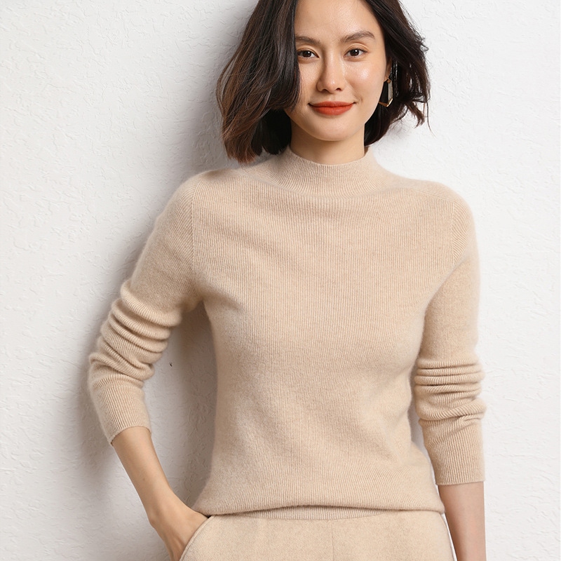 レディース カシミア セーターハイネック既製服スリムフィットテーパード多用途新作秋冬ニットウェアインナーレイヤーベースレイヤー