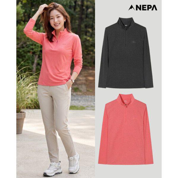 女性エアフローアイス長袖ジップアップTシャツ（2色）7M45421_GN