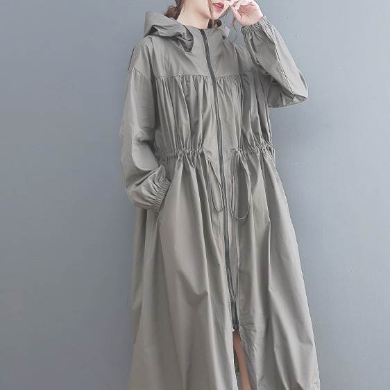 アウター ジャケット 上着 ロング丈 袖あり 長袖 襟なし 前開き ファスナー ポケット