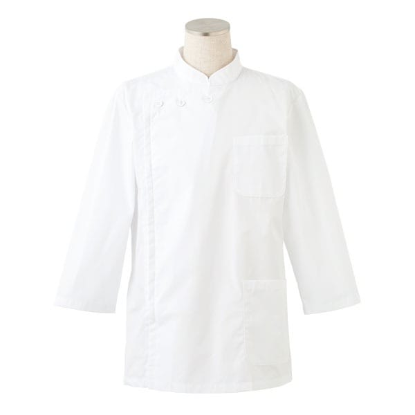 ケーシー型白衣/診察衣 SKA521 (男子用 八分袖/Sサイズ) 抗菌 制電 メンズ フロントファスナー 胸ポケット・腰ポケット