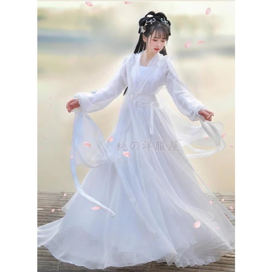 中華風豪華チャイナドレス　白色漢服 中国古代衣装　中国伝統古典漢服唐装　中華コスプレ衣装　イベント演出衣装　二次元宮廷唐時代衣装　写真撮影衣装　ステー30%までに制限