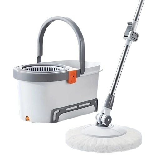 360回転モップとバケツセットバスルーム用モップバケツ学校のバスルーム用5つのマイクロファイバーモップ交換ヘッドとステンレス製調節可能ハンドル付き床掃除用バケツスタイルの床掃除システム 5,524円