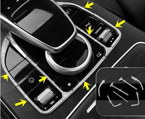 メルセデス・ベンツ C/GLCクラス W205/X253 用 センター コンソール マルチメディア ボタンフレーム カバー ラインストーンガーニッシュ 7P