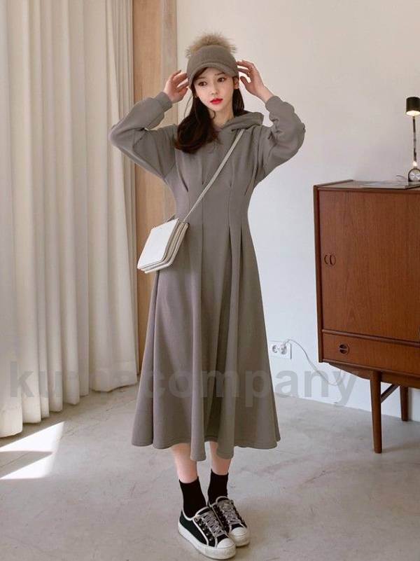 パーカーワンピース ワンピース 長袖 ロング Aライン レディース ロングワンピース フード ロングパーカー シンプル カジュアル 大きいサイズ 3L ゆったり 黒 秋冬 春 秋 冬 可愛い 韓国 フ