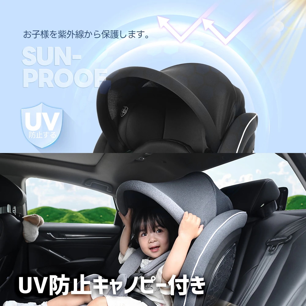【国内出荷】【サポートレッグタイプ】チャイルドシート 新生児 ISOFIX 0歳～12歳 360度回転式 40～150cm ジュニアシート 調節可能 洗える キャノピー付き ベビーシート ドリンクホル