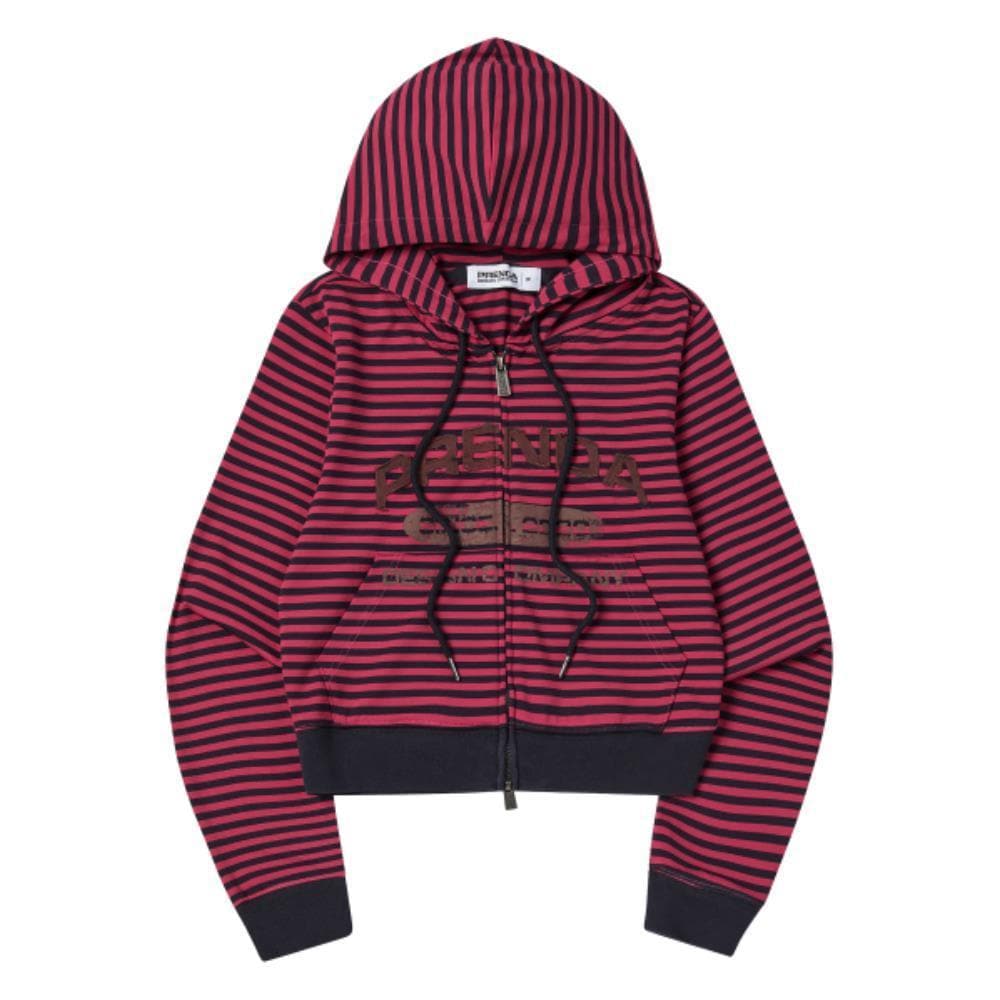 PRENDA PRDA STRIPE CROP HOOD ZIPUP MAGENTA PRTVSSHZ05WP7