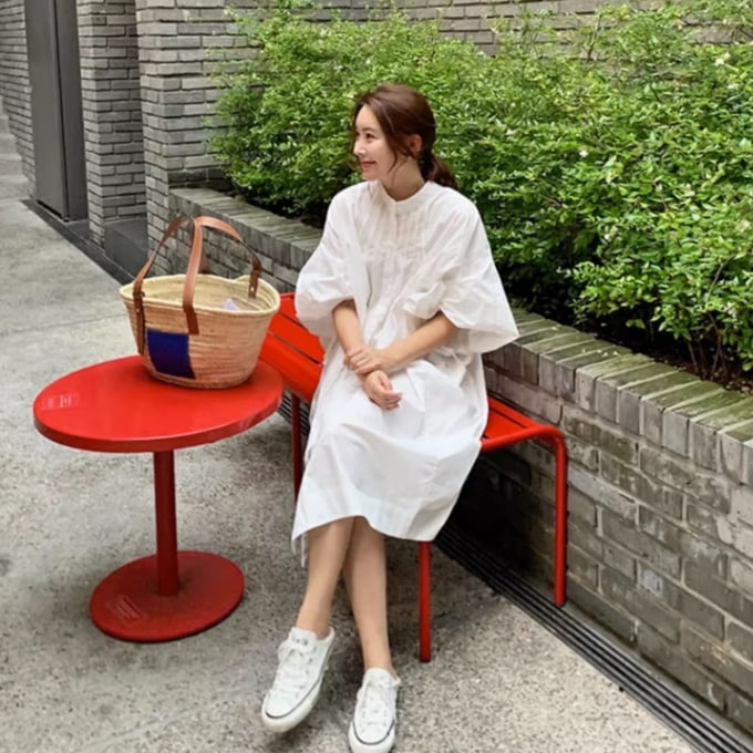 ワンピース シャツワンピース ミモレ丈 袖あり 7分袖 ボリューム袖 ランタンスリーブ ハイネック Aライン プリーツ リボン 前開き 薄手 かわいい 大人可愛い シンプル 大人 上品 おしゃれ