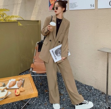 スーツ ワイドパンツ ジャケット ハイウエスト トップス パンツ ロング丈 長袖 Vネック 襟付き ルーズ スリム 細身 ストレート ワイド スマート ポケット 前開き かわいい きれいめ シンプル