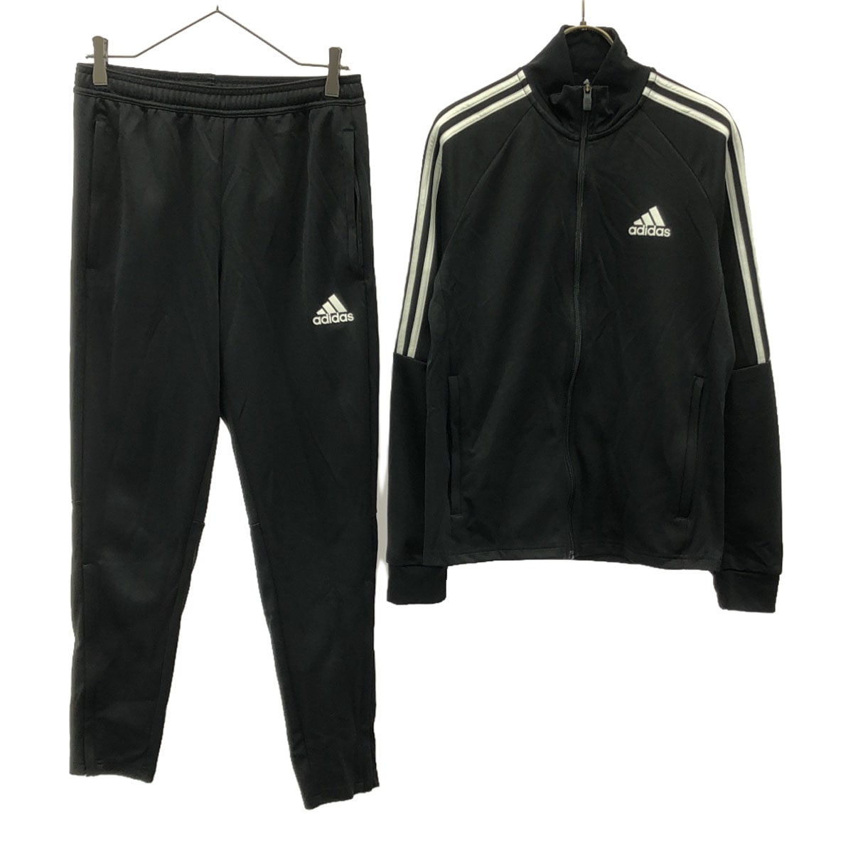 ロゴプリント 長袖 トレーニングジャージ 上下セットアップ M ブラック ウエストゴム サイドジップ メンズ 古着