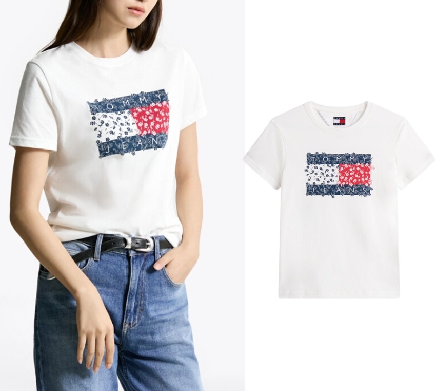 レギュラーフローラルフラッグTシャツ (T32F6TTO13TWT1YBL)