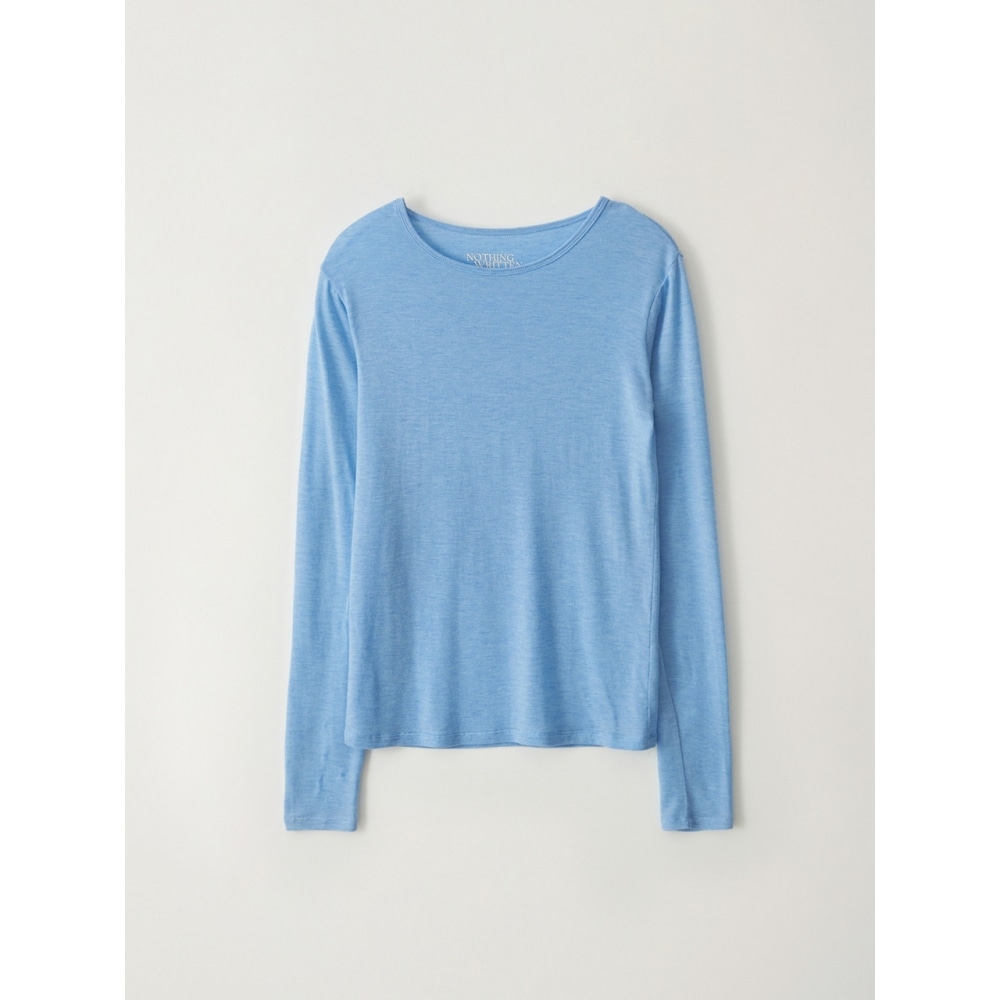 何も書かれていないテンセル長袖Tシャツ (ブルー)