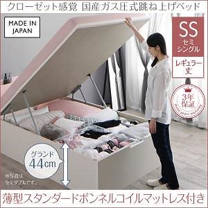 クローゼット跳ね上げベッド [エマーブル] [薄型スタンダードボンネルコイルマットレス付き] 縦開き セミシングル レギュラー丈 深さグランド [フレーム色]ホワイト [マットレス色]ホワイト