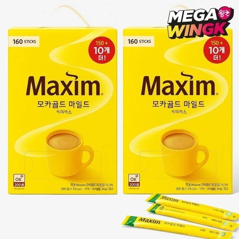 【1+1】モカゴールド マイルドコーヒーミックス 160包 2個 韓国インスタントコーヒー, 甘さ控えめ, スティックタイプ, お湯で簡単, 韓国人気食品