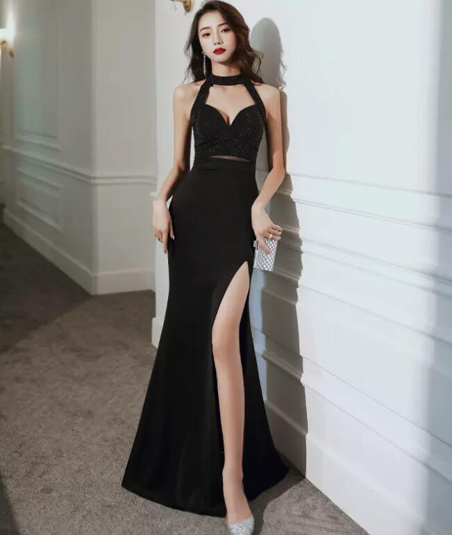 高級感 無地 レディースドレス お呼ばれ 二次会 ファスナー 黒 白 2色 ロングドレス レディースドレス レディースワンピース 宴会 発表会 音楽会 司会 プレゼント お祝い 忘年会 着痩せ スリッ