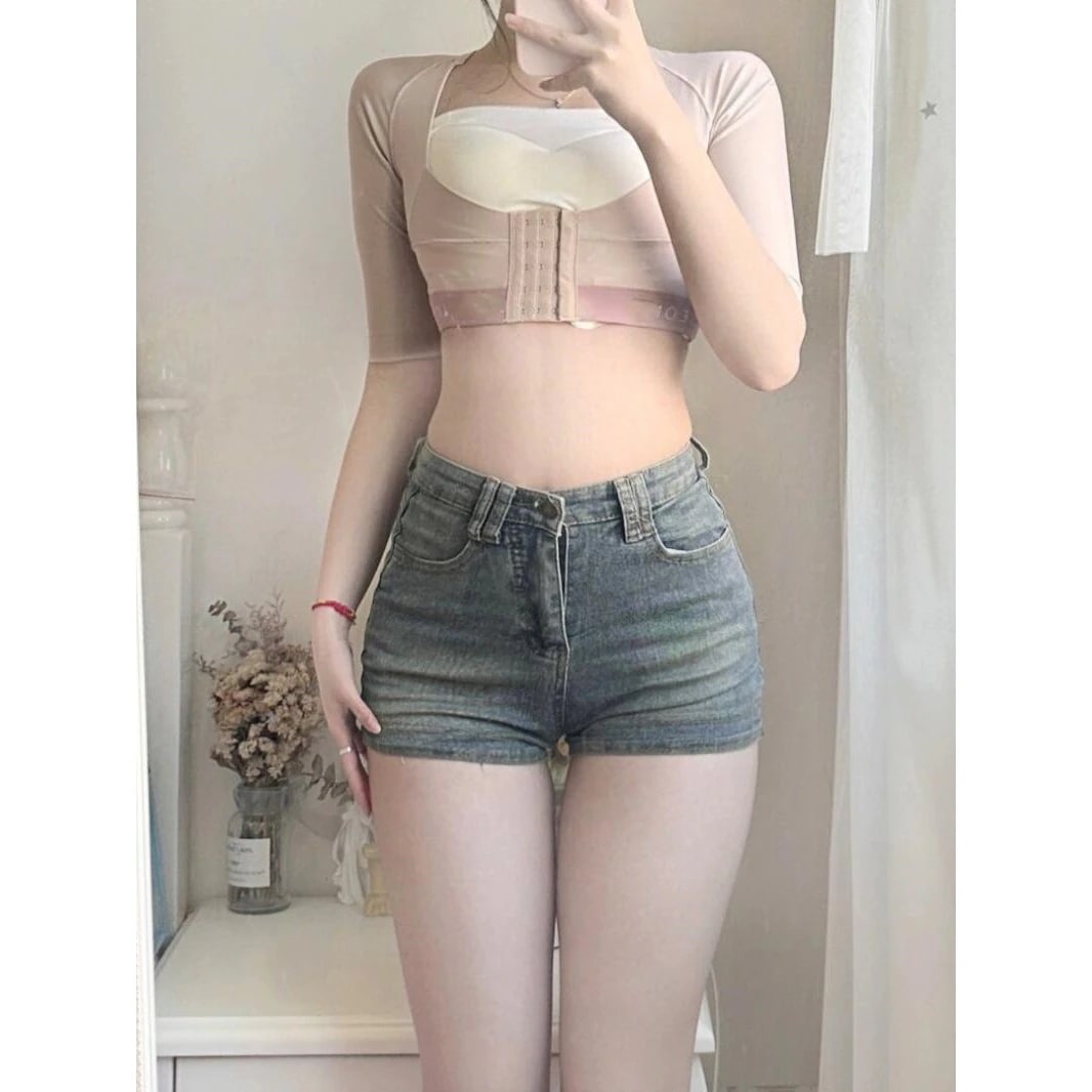 女性のためのホットな新しいタイトフィットデニムショートパンツ夏のレトロなハイウエストボディコンホットパンツ