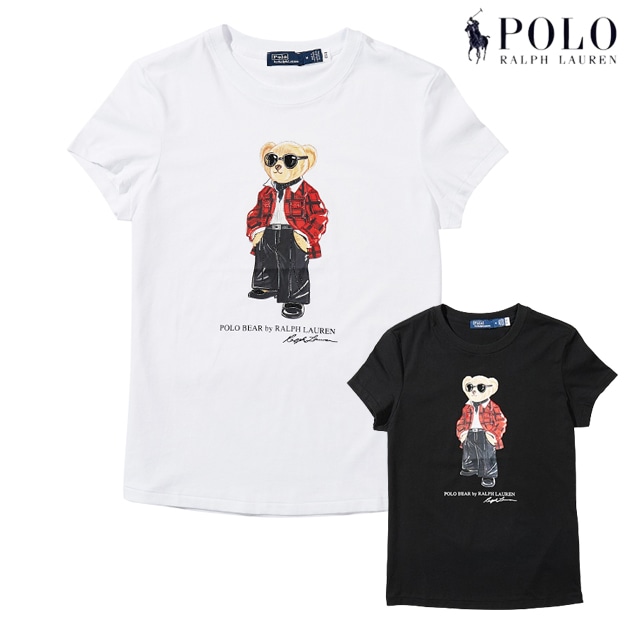 本物保証 ラルフ レディース コットン ポロベアー & 限定プリント 半袖 Tシャツ 2 カラー（ブラック / ホワイト） RL7358（ポロベアー& 限定プリント）