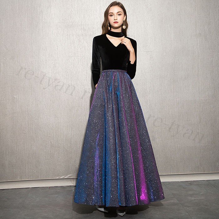 お呼ばれドレス ロングワンピース レディース 40代きれいめ長袖 フォーマル 結婚式 二次会 大きい