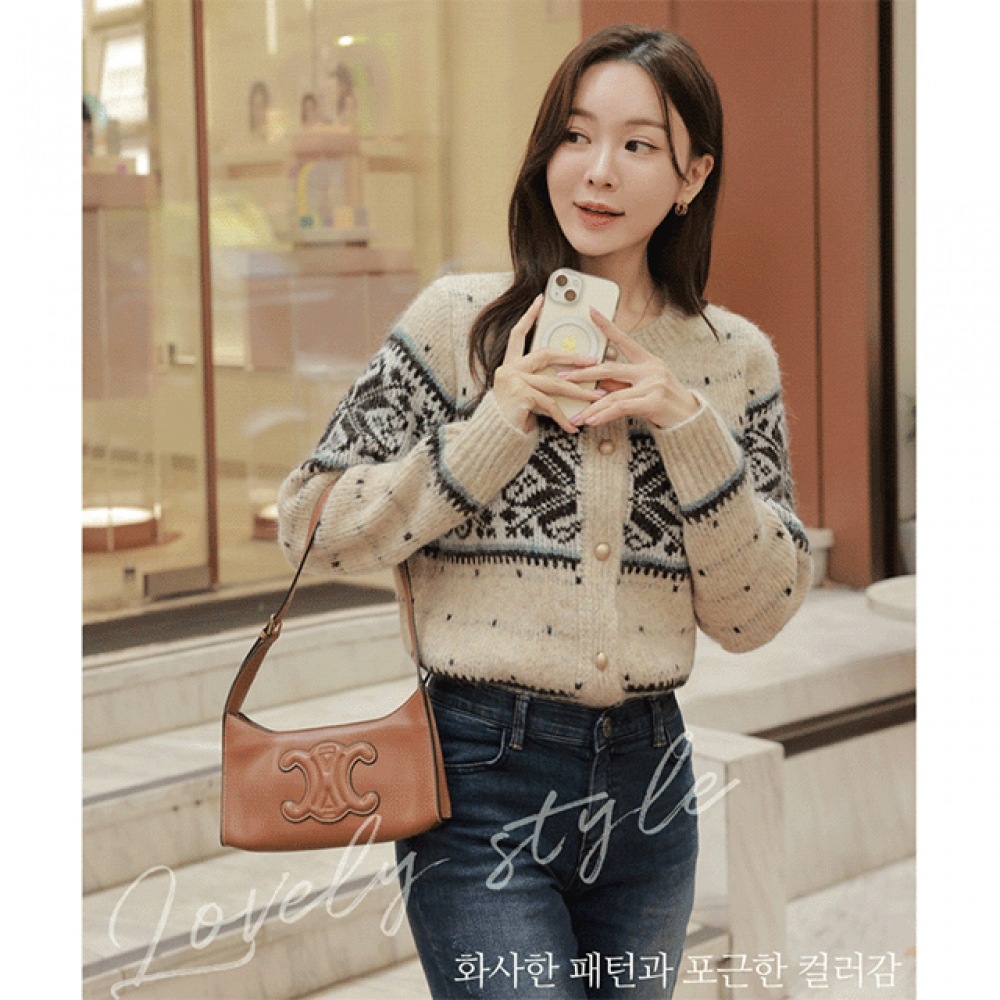 クリック＆ファニーラウン柄ウールカーディガン