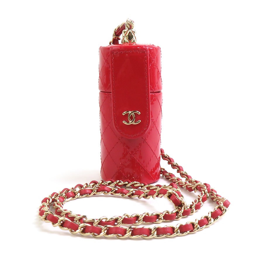 シャネル CHANEL ネックレス リップケース パテントレザー/メタル レッド/ゴールド レディース e60699a