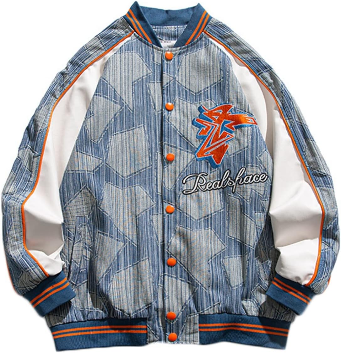 メンズ ブルゾン スタジアムジャンパー デニムスタジャン 刺繍 バイカラー 男女兼用 カッコイイ ショート ジャケット 春服 長袖 ジャケット 薄手 カジュアル 山登り 釣る アウター トップス おし