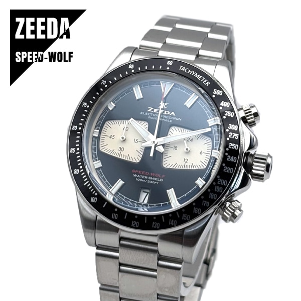 【即納】 ZEEDA SPEED-WOLF ジーダ スピードウルフ クロノグラフ TMI(SEIKO)ムーブ搭載 SPW-PBK ブラック×シルバー メンズ レディース