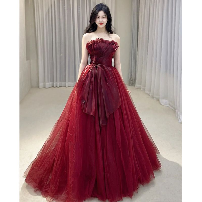 トーストウェア花嫁バーガンディレッド結婚式婚約2024通常着用ハイエンドイブニングドレススカート女性用