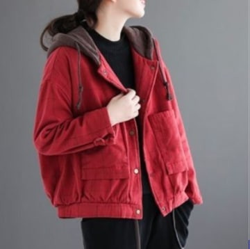 レトロチェック柄コットンコート アウター コート シャンパー ミディアム丈 袖あり 長袖 フード