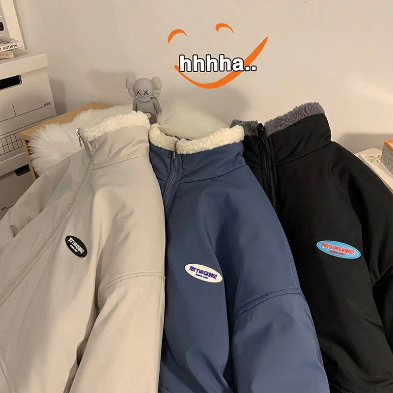 【ins超人気】 3色展開 ジッパー アルファベット リバーシブルボアブルゾン ダウンコート