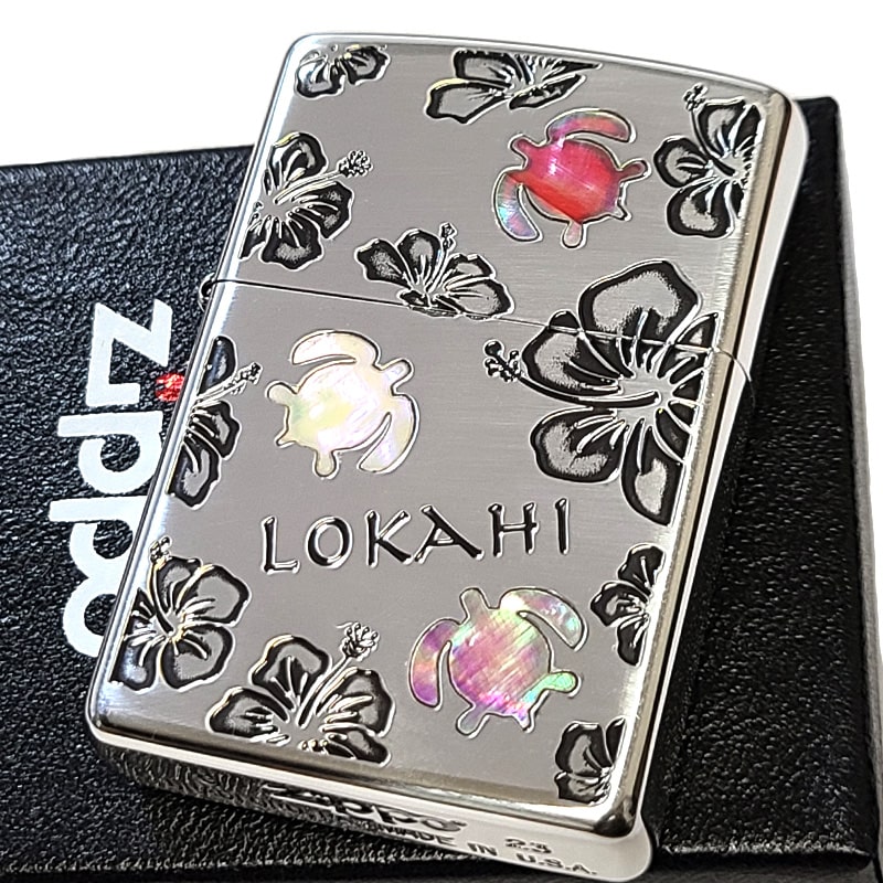 ZIPPO ライター ハワイアン ジッポ 可愛い LOKAHI 天然シェル シルバー ハイビスカス レディース かわいい ロカヒ 花 おしゃれ ギフト プレゼント